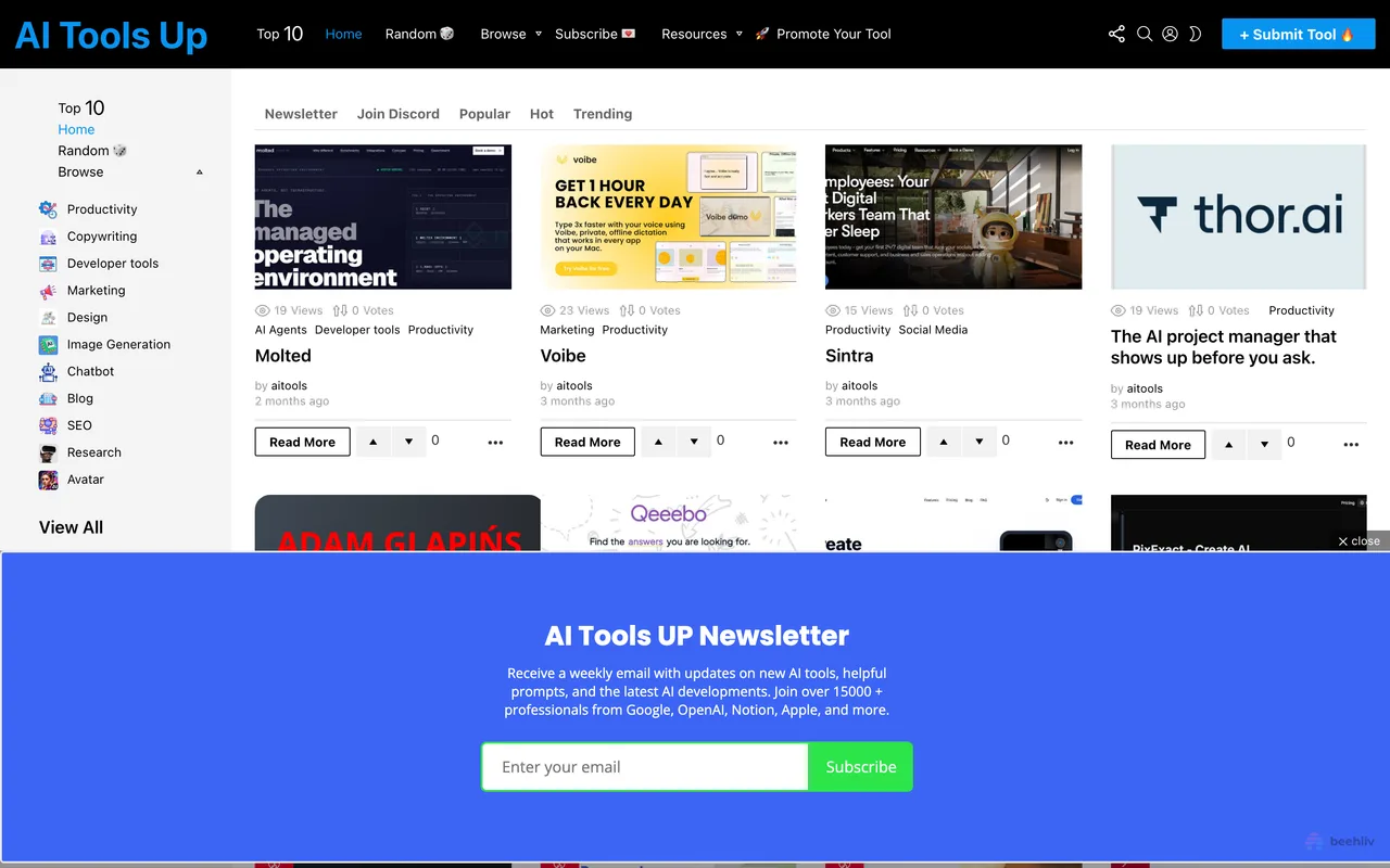 AI Tools Up homepage