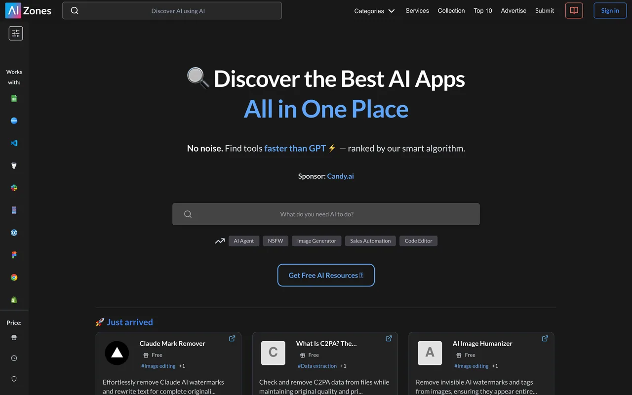 AI Zones homepage