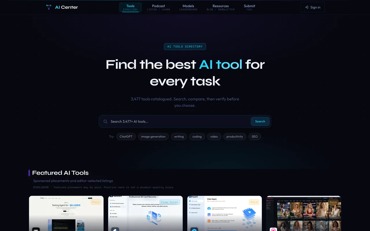 AI Center homepage