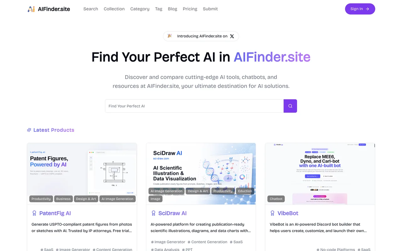 AIFinder.site homepage