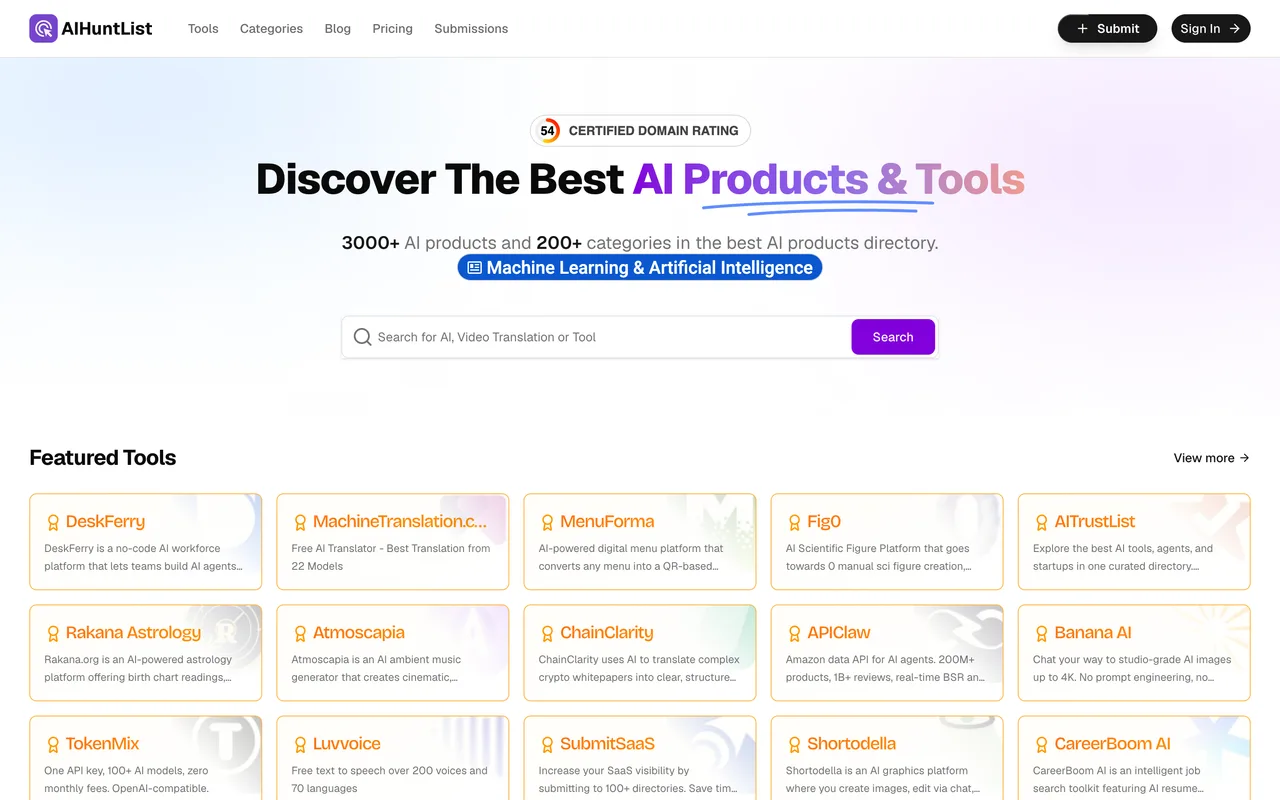 AIHuntList homepage