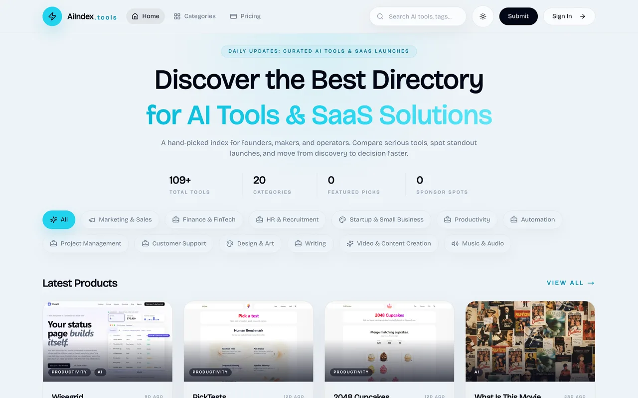 AiIndex.tools homepage