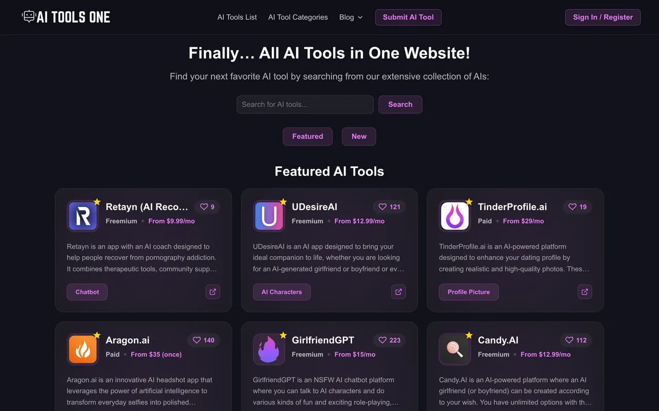 AI Tools One homepage