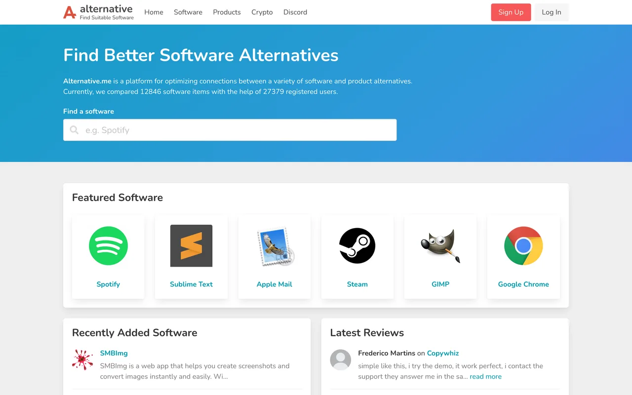 Alternative.me homepage