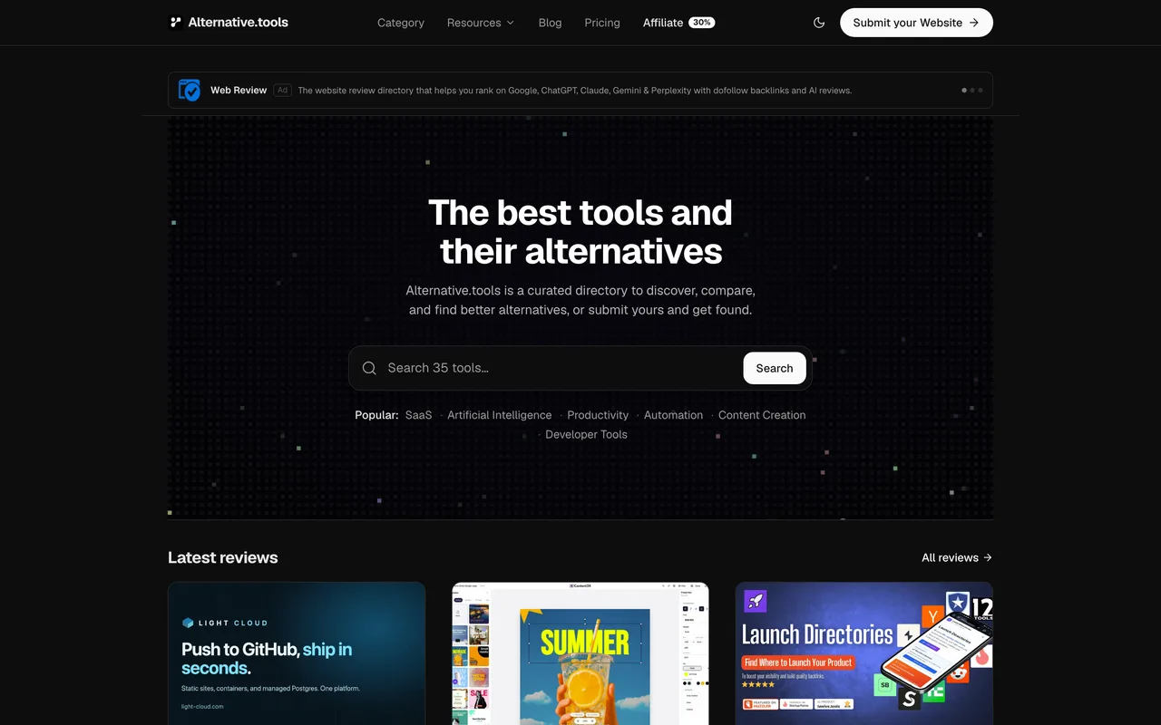 Alternative.tools homepage
