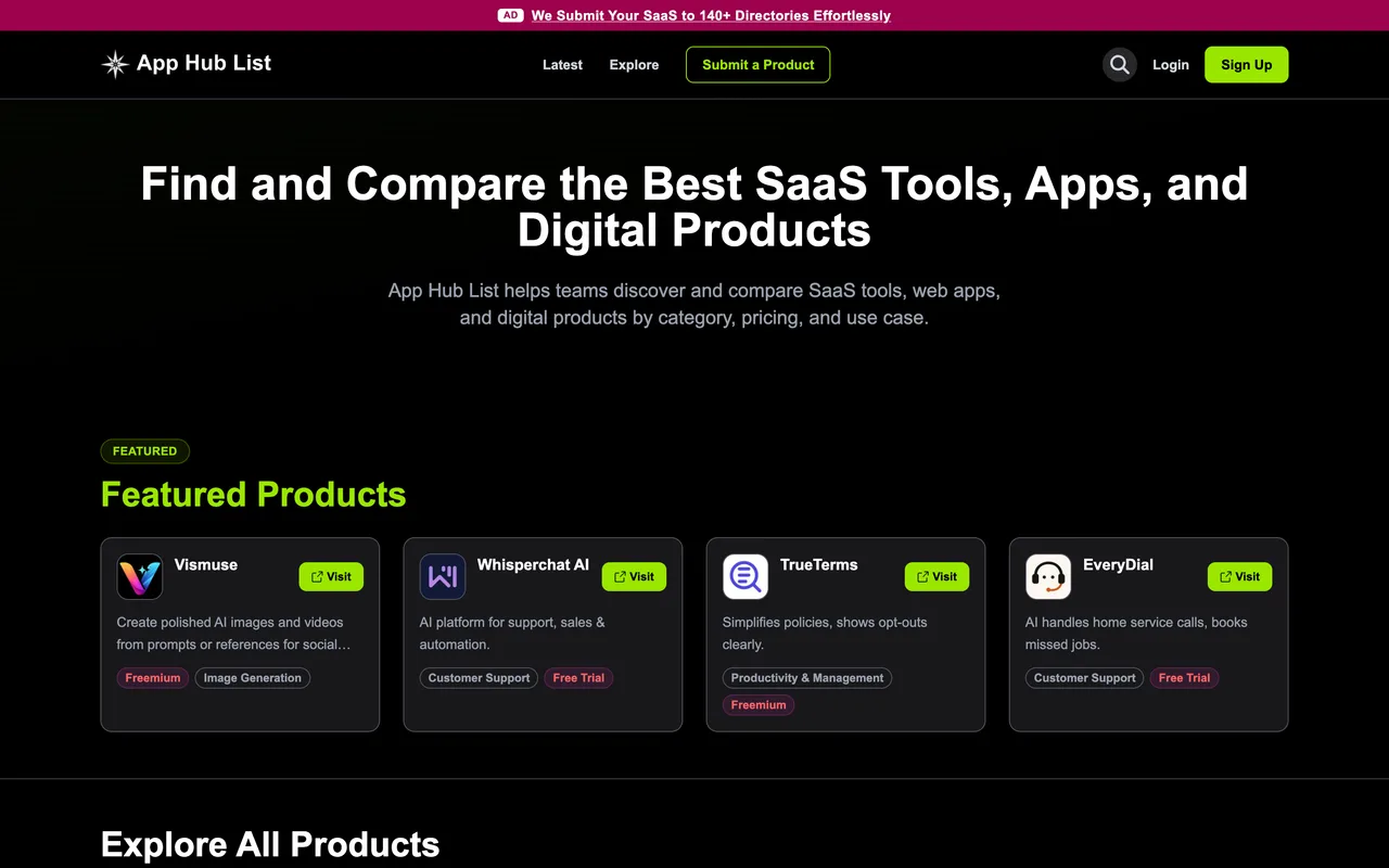 App Hub List homepage