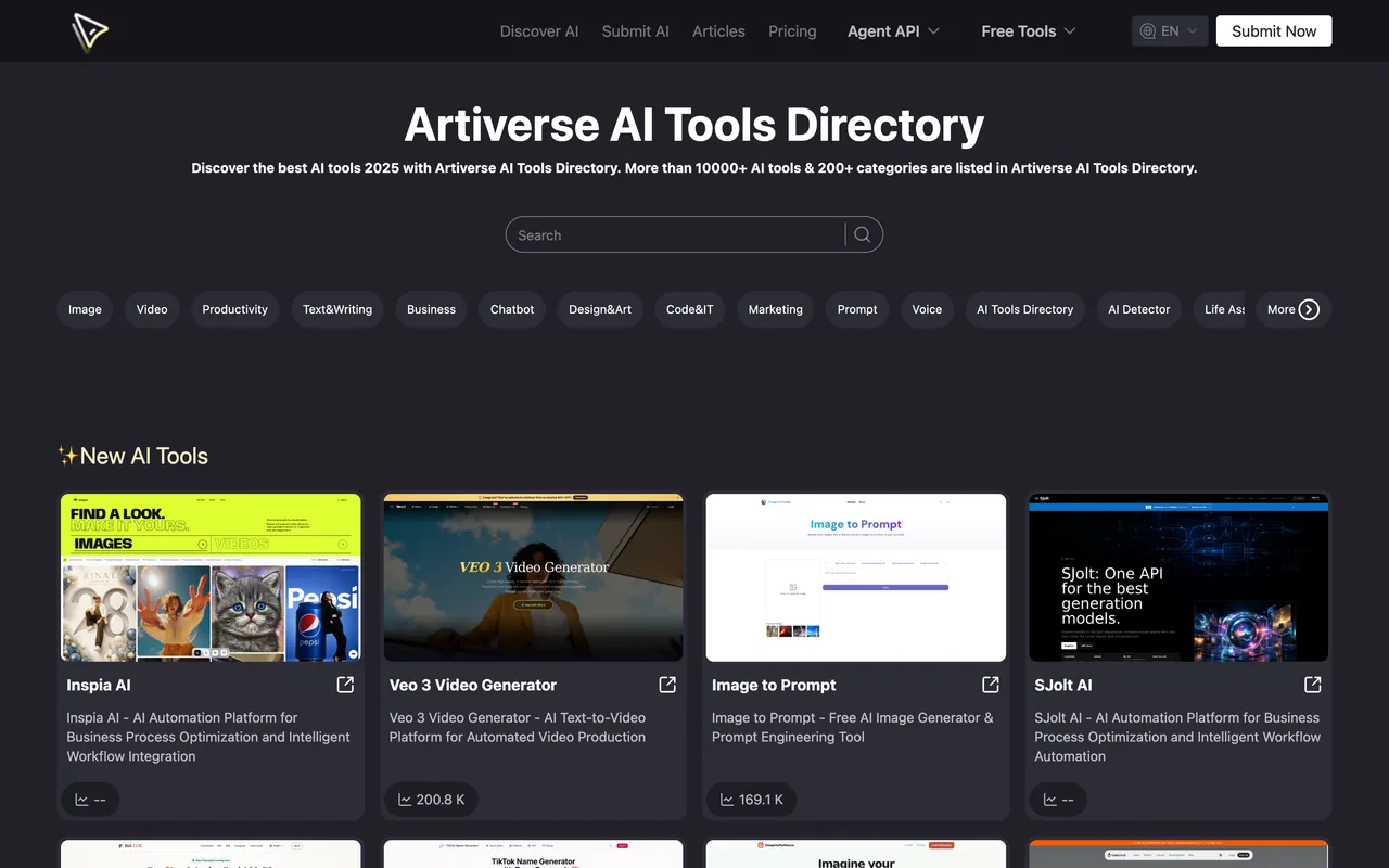Artiverse AI homepage
