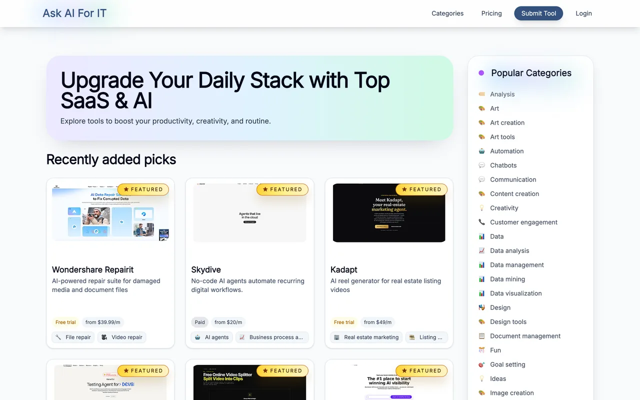Ask AI For It homepage