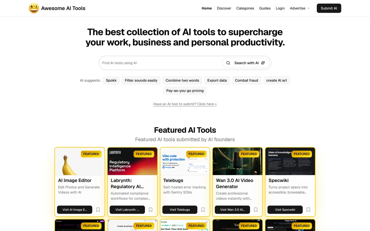 Awesome AI Tools homepage