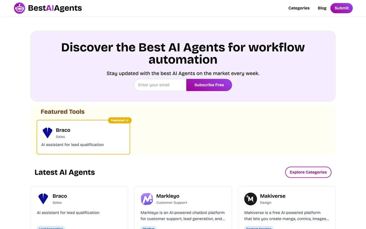 Best AI Agents homepage