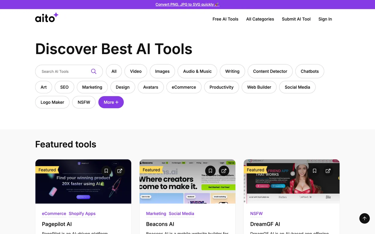 BestAITo homepage