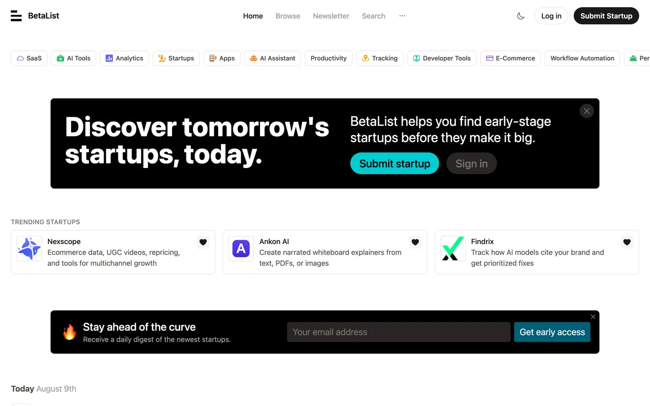 BetaList homepage