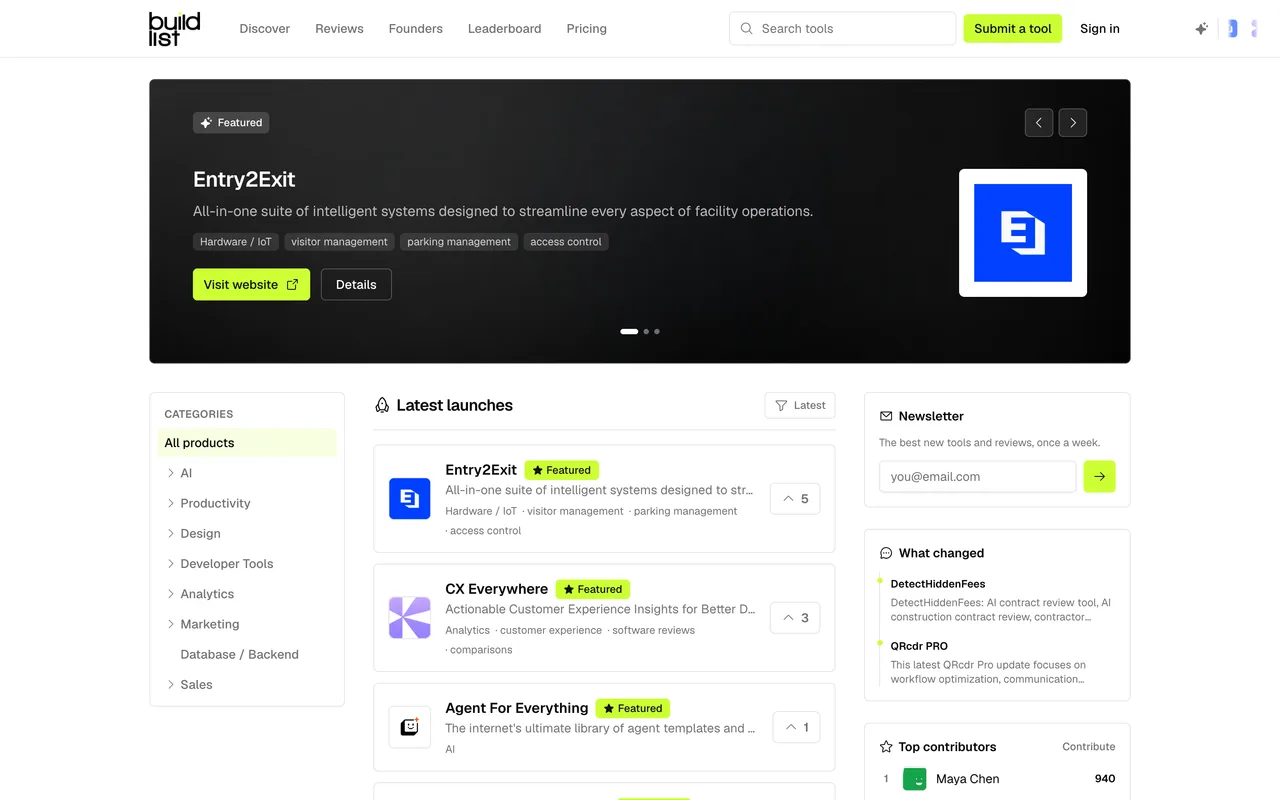Buildlist homepage