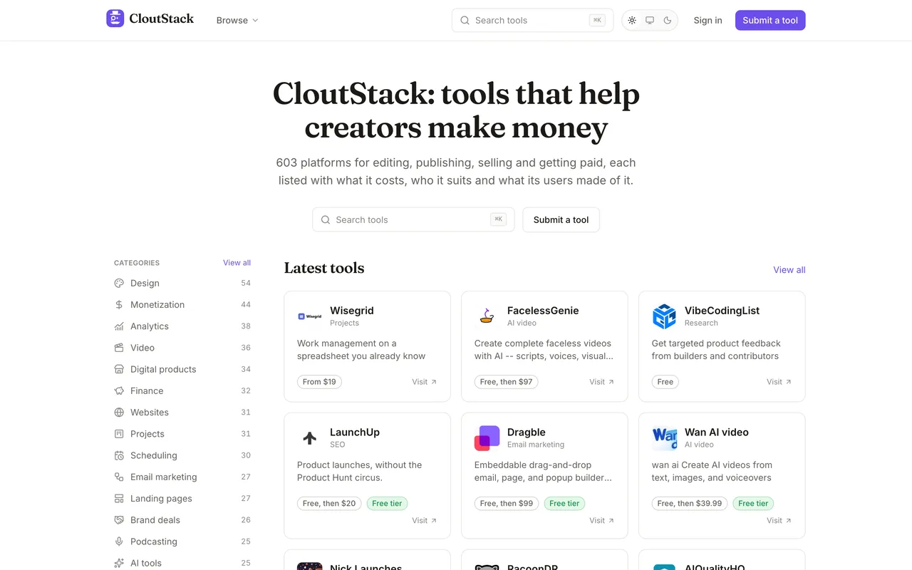CloutStack homepage