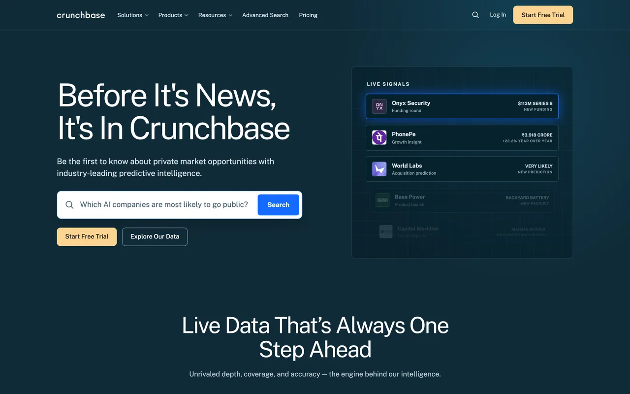 Crunchbase homepage
