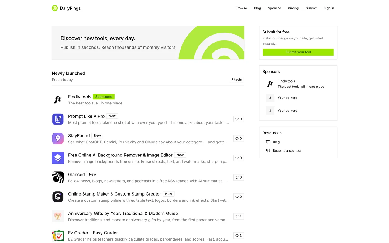 DailyPings homepage