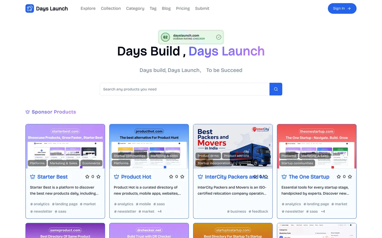 Days Launch homepage