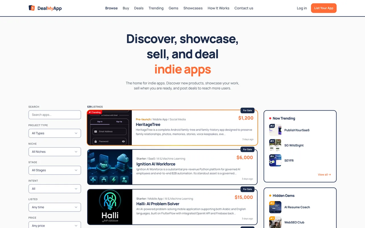 DealMyApp homepage