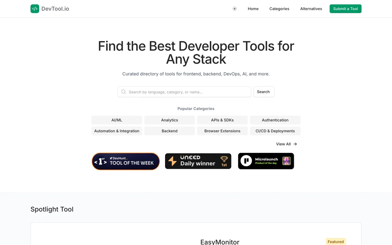 DevTool.io homepage