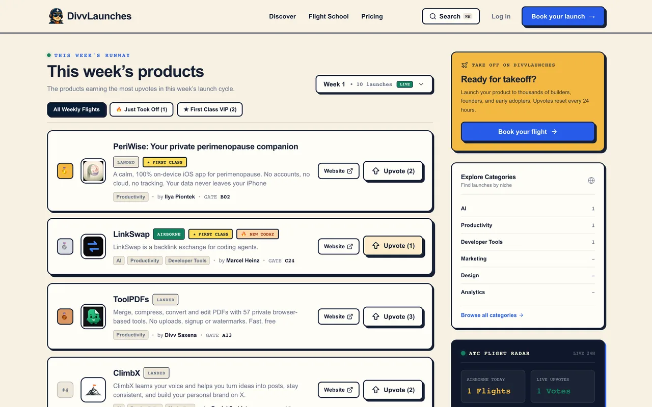 DivvLaunches homepage