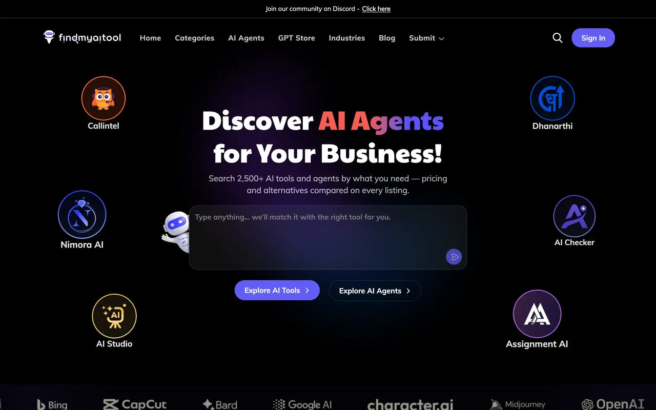 FindMyAITool.com homepage