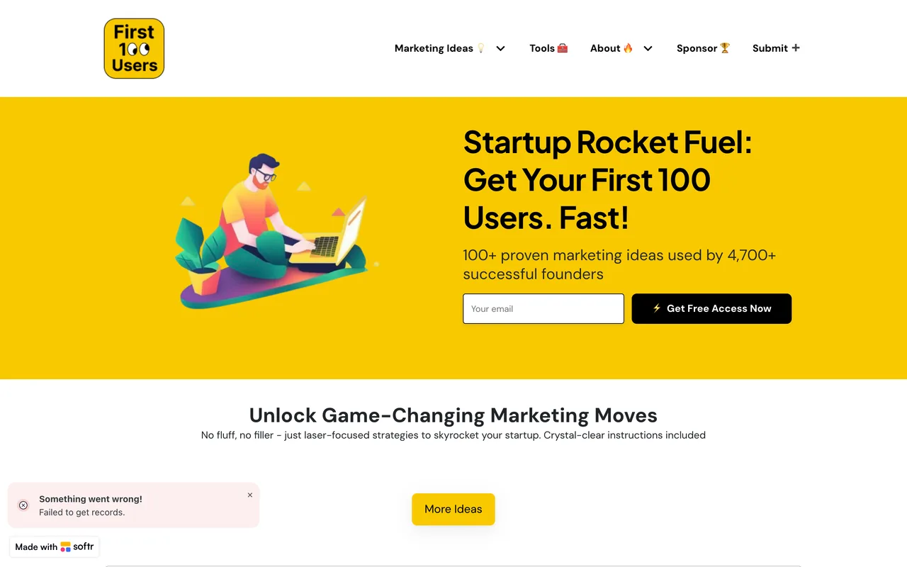 First 100 Users homepage