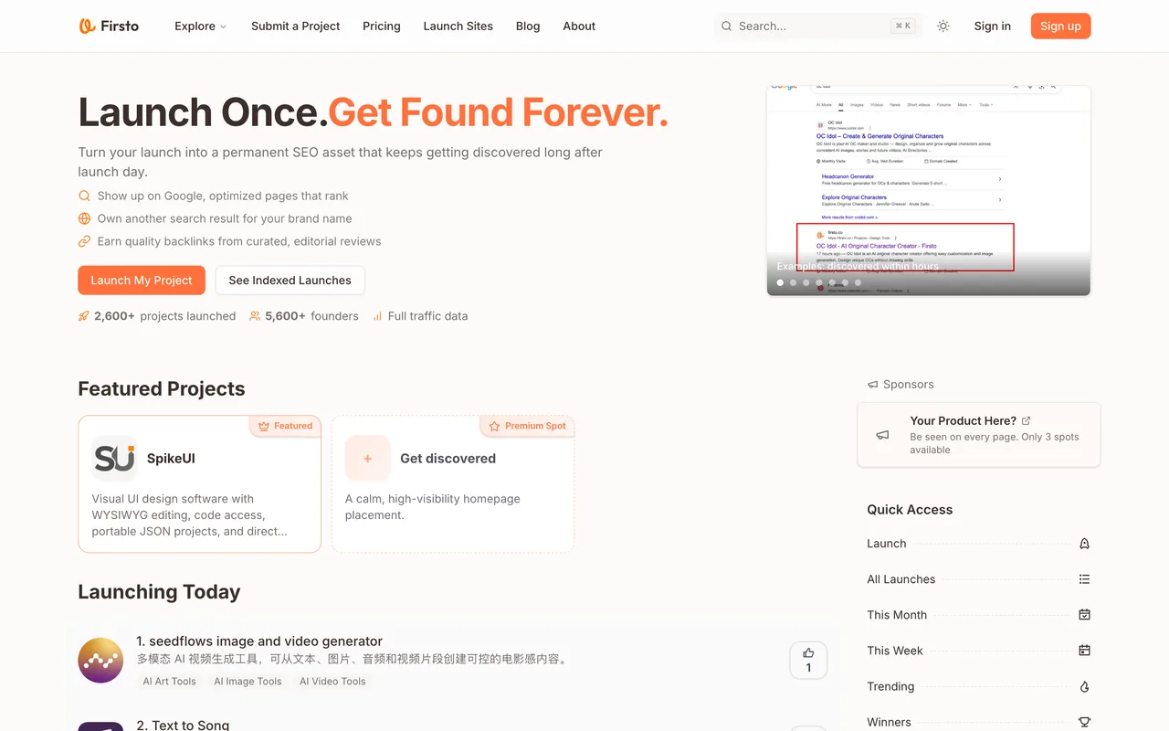 Firsto homepage