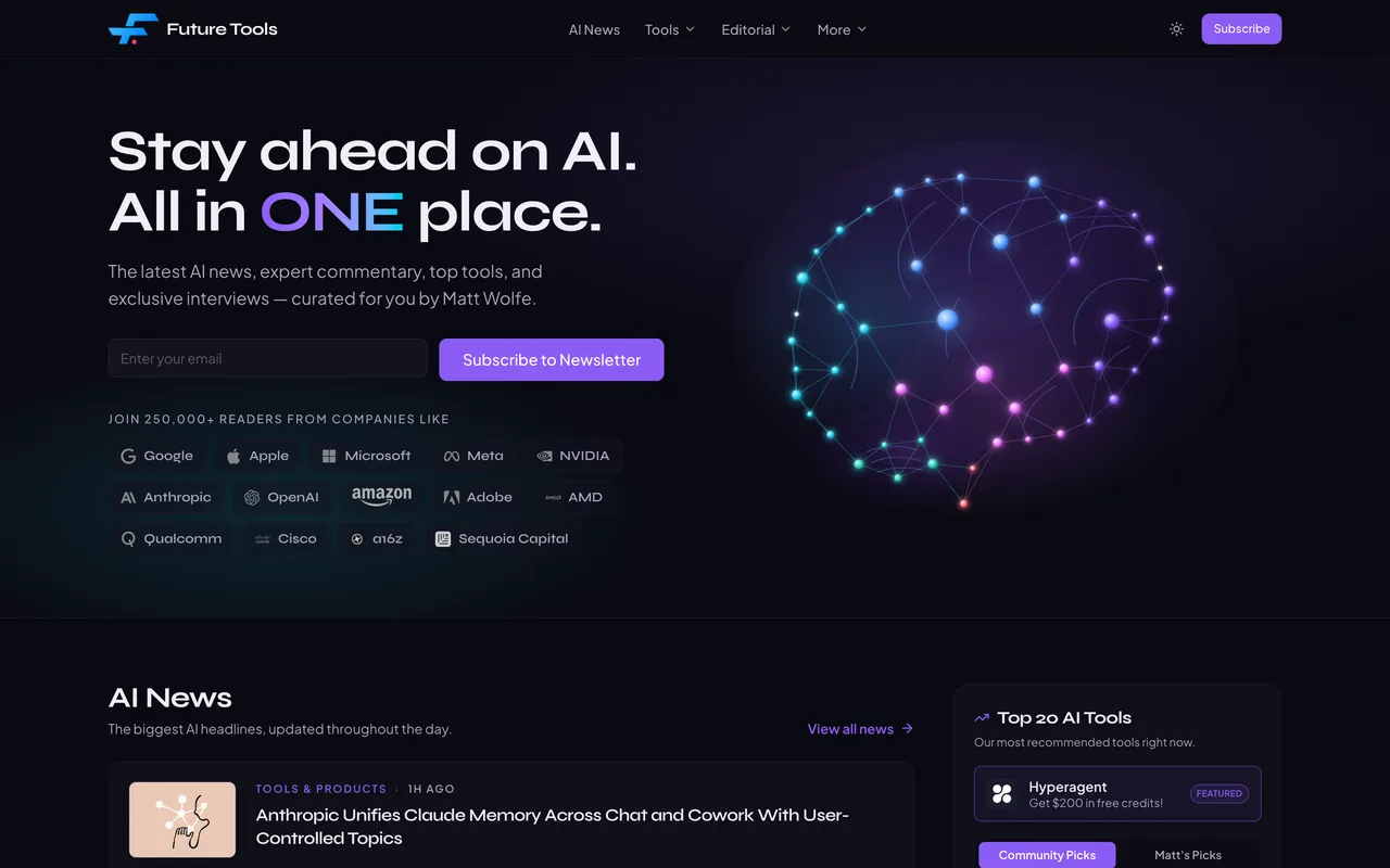 Future Tools homepage