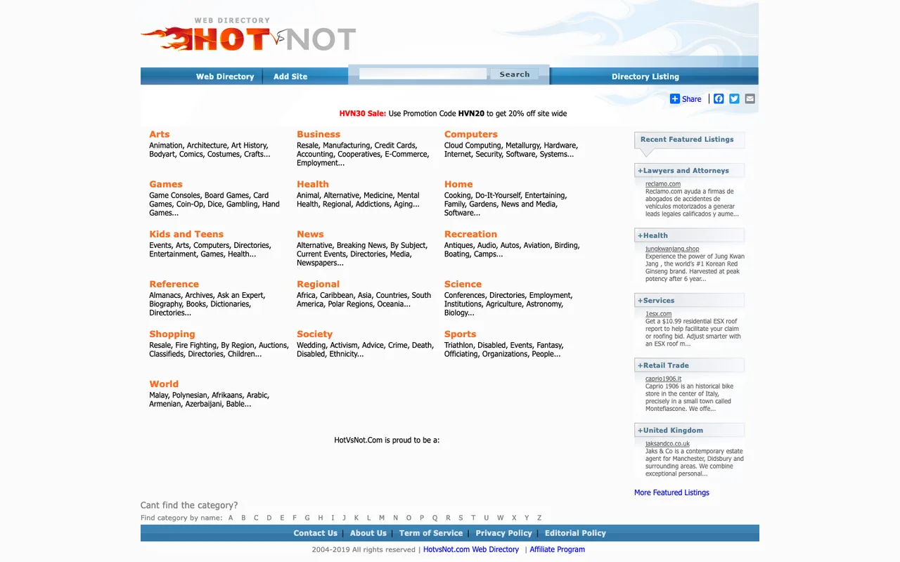 HotVsNot homepage