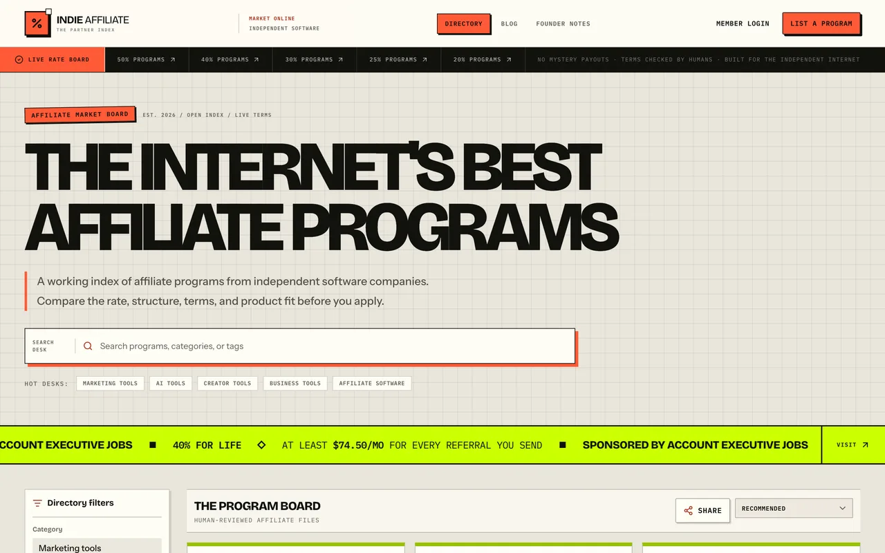 Indie Affiliate homepage