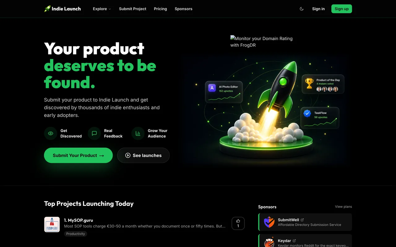 Indie Launch homepage