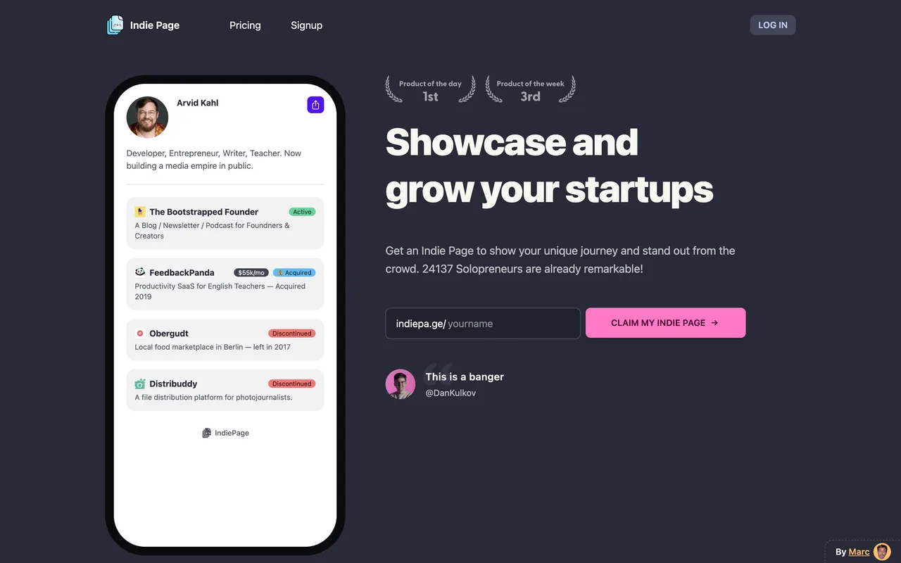Indie Page homepage