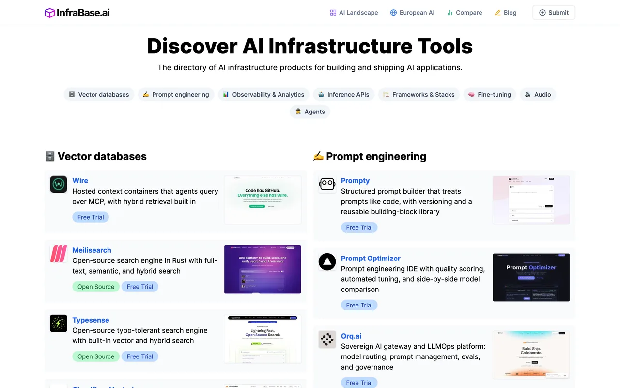 Infrabase.ai homepage