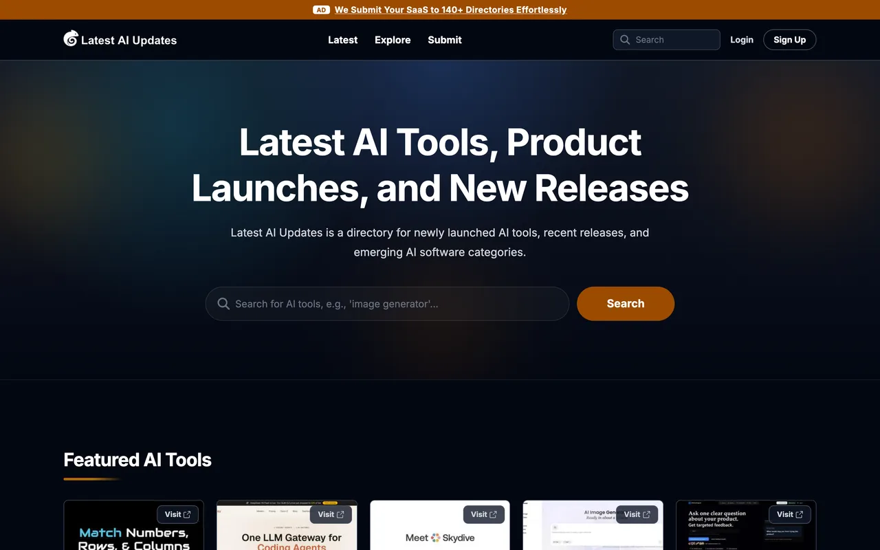 Latest AI Updates homepage
