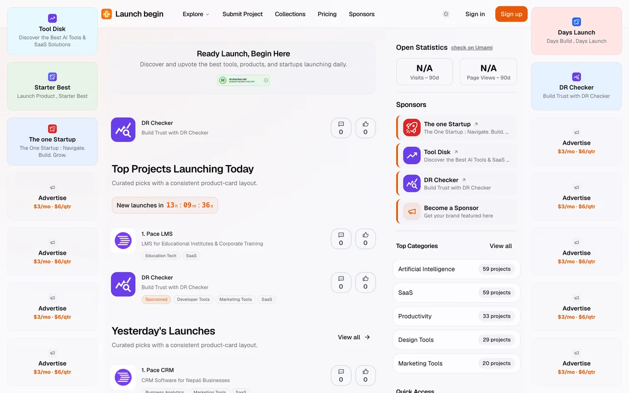 Launch begin homepage