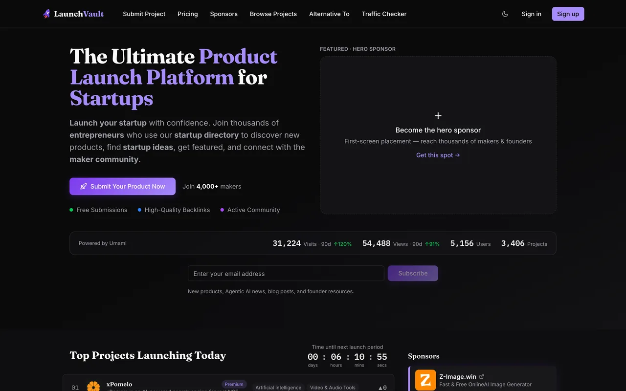 Launch Vault homepage