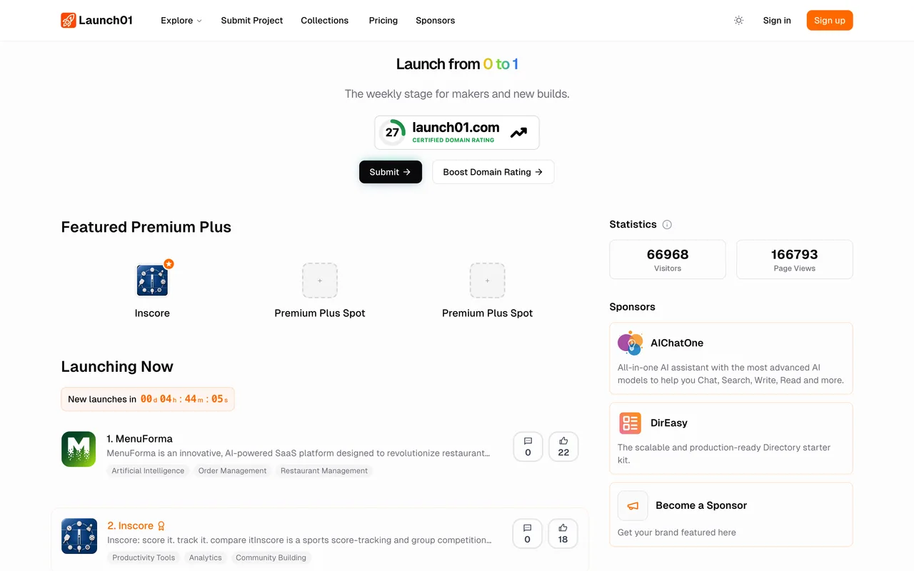Launch01 homepage