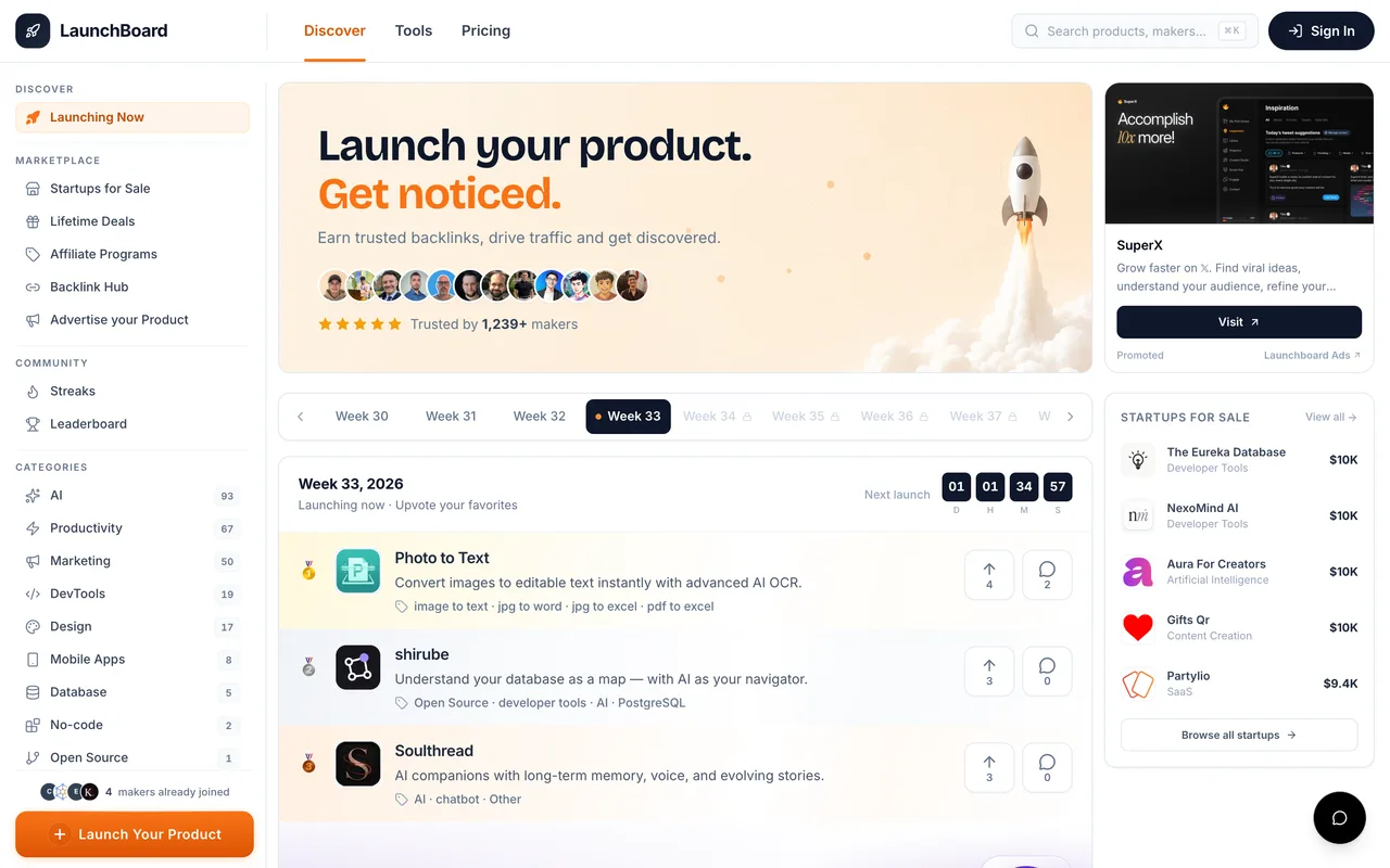 LaunchBoard homepage