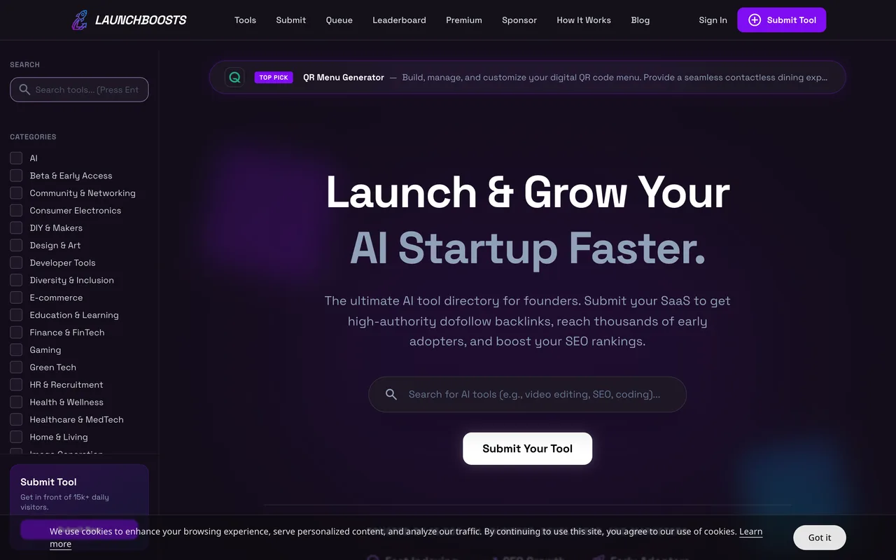 LaunchBoosts homepage