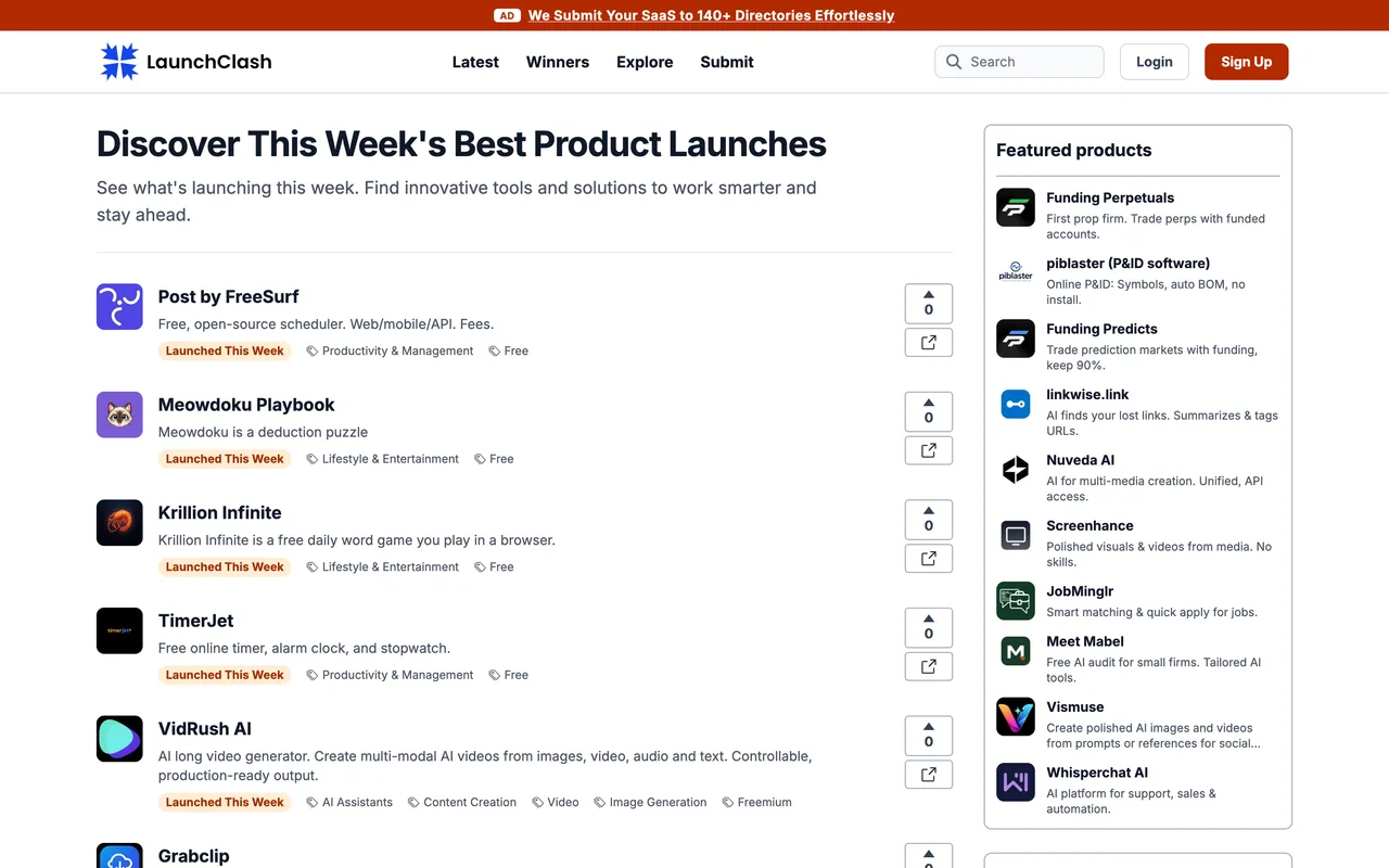 LaunchClash homepage