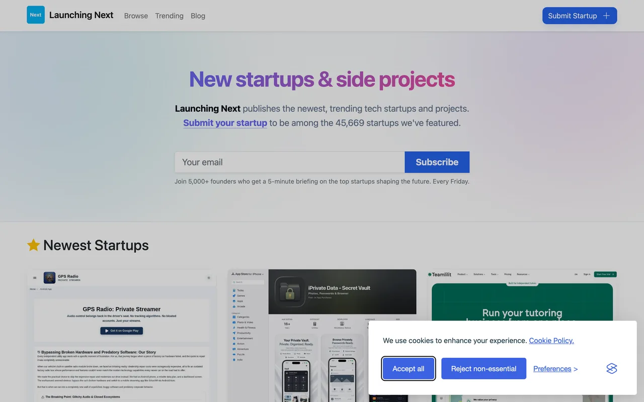Launching Next homepage