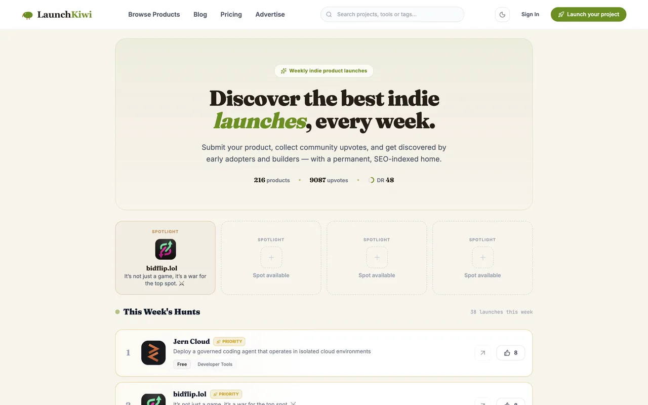 LaunchKiwi homepage