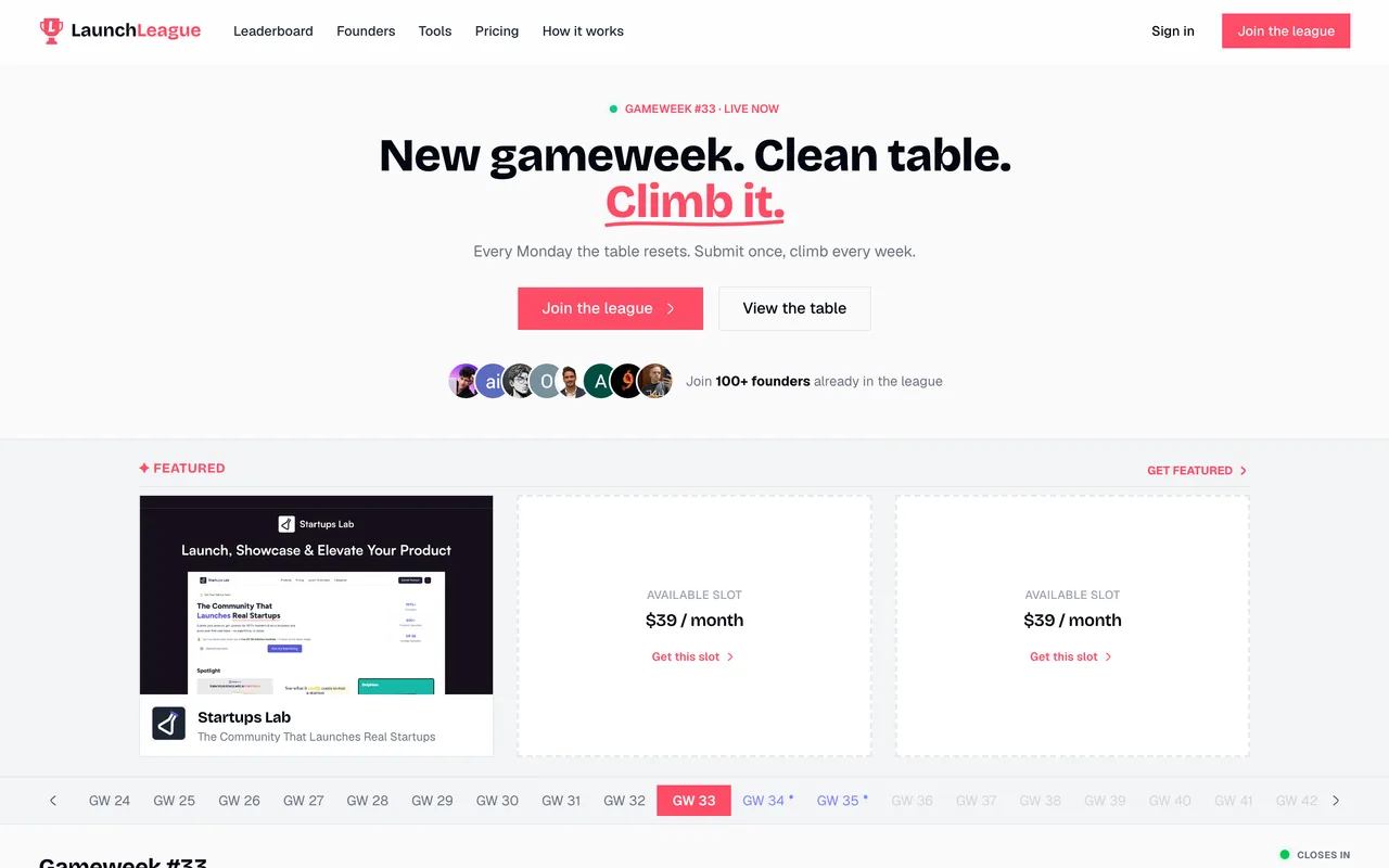 LaunchLeague homepage