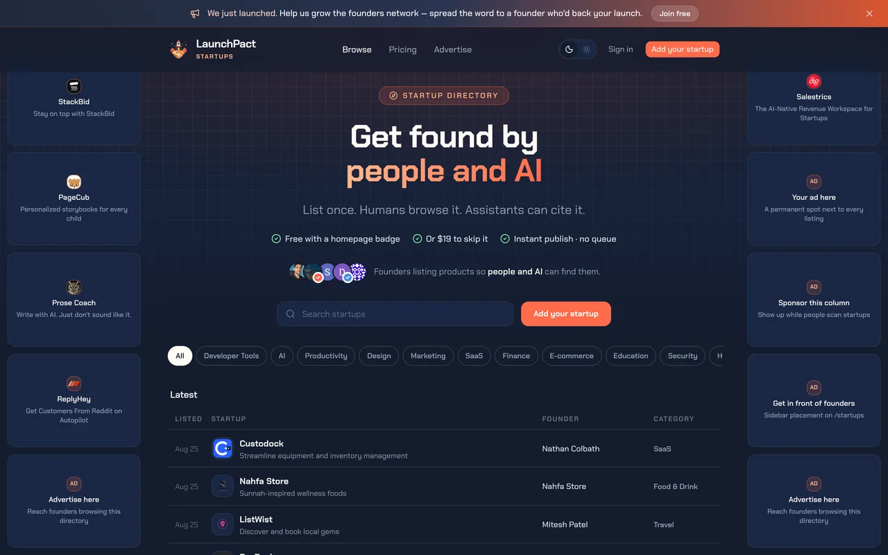 LaunchPact homepage