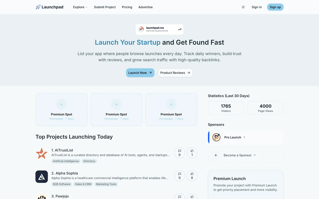 Launchpad homepage