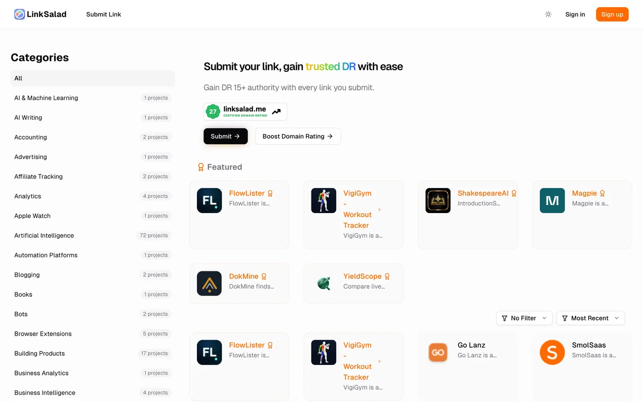 LinkSalad homepage