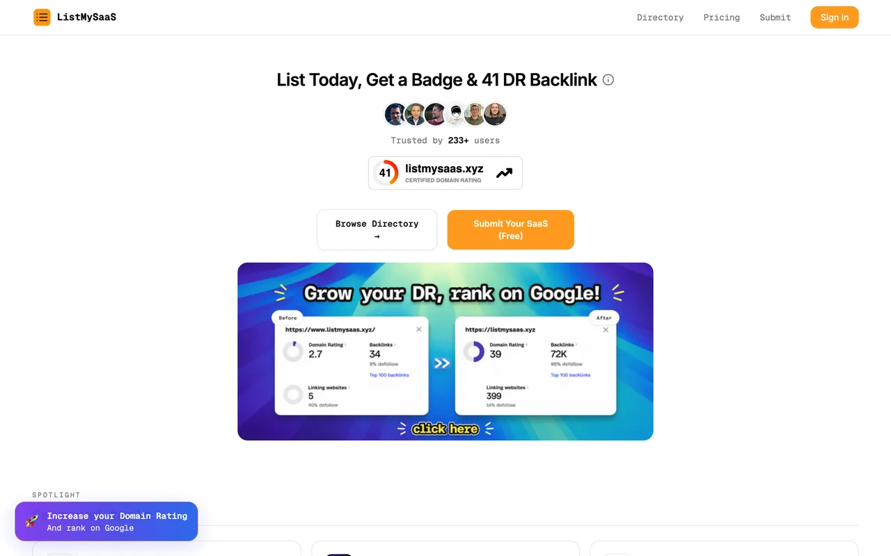 ListMySaaS homepage
