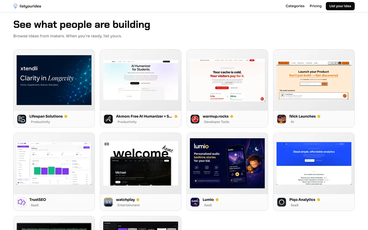 ListYourIdea homepage