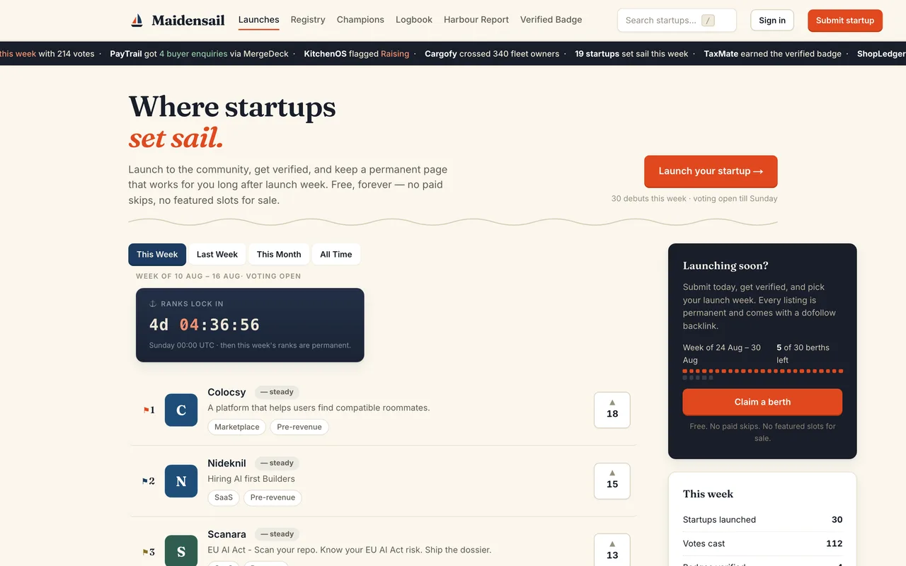 MaidenSail homepage