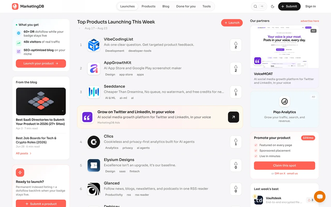 MarketingDB homepage